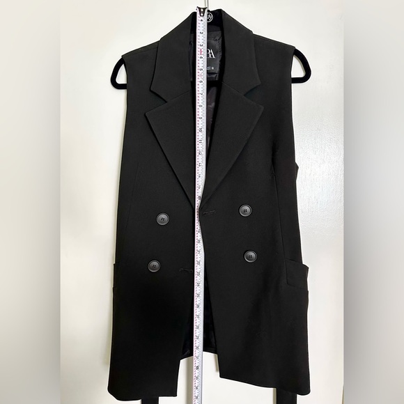 Zara Small Belted Double Breasted Vest Blazer - Black - Picture 9 of 12
